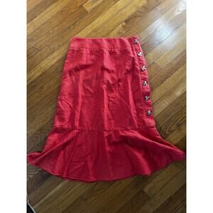 Maeve By Anthropologie Skirt Womens 6 Red Orange Button side zipper Midi